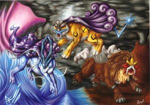 Rikou, Entei, and Scuicune